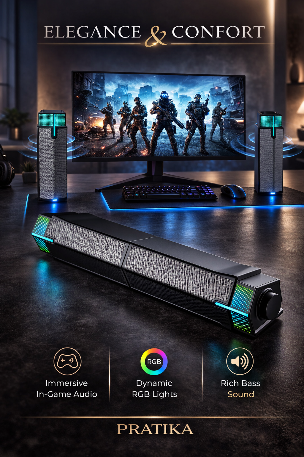 PRATIKA™ SoundBar Duo — Desktop Bluetooth Speakers
