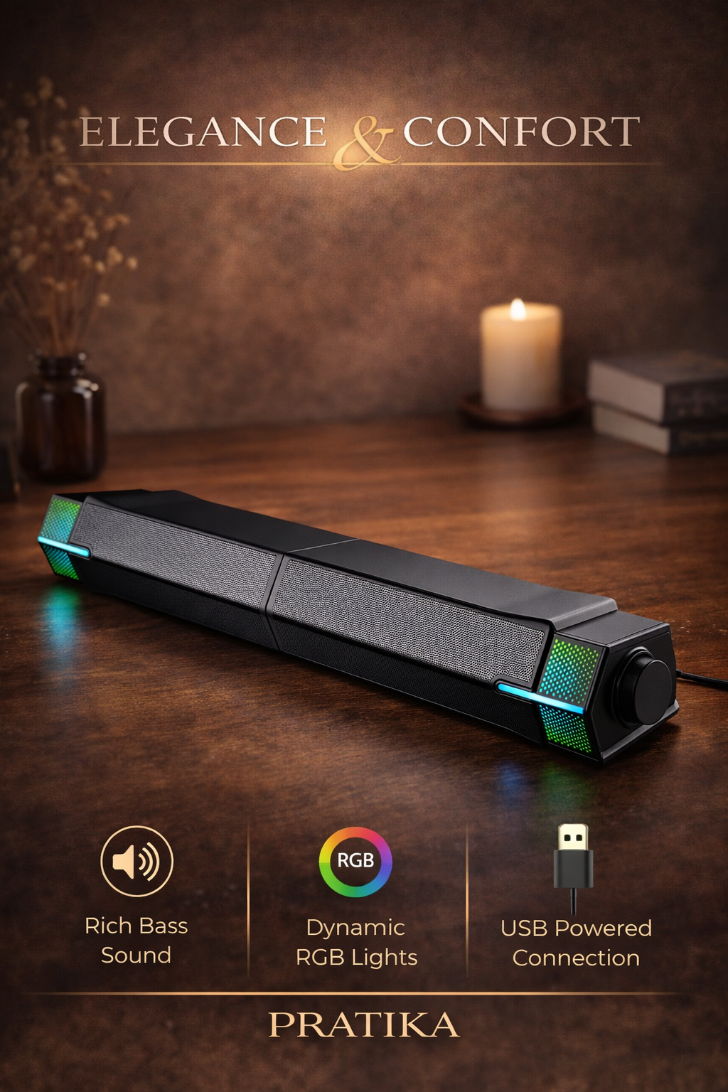 PRATIKA™ SoundBar Duo — Desktop Bluetooth Speakers