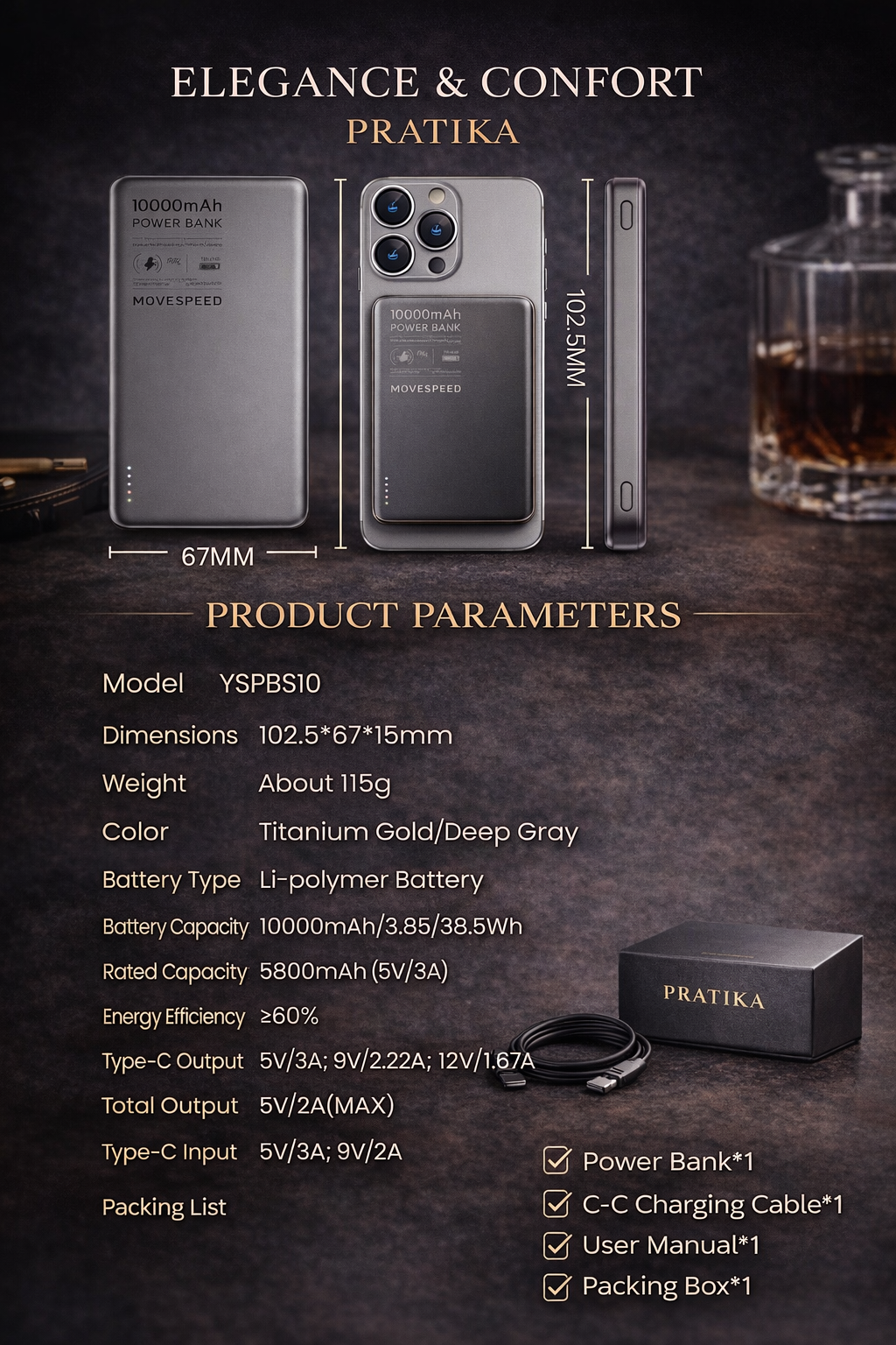 PRATIKA™ MagPower — Magnetic Wireless Power Bank 10000 mAh